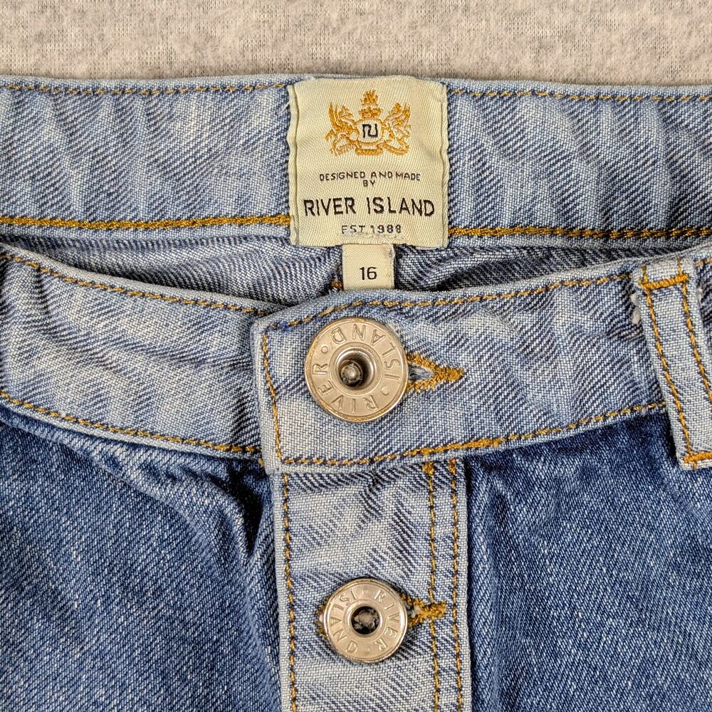 River Island Denim Shorts UK 16 (US 12) Button Fly Colorblock Y2K Festival - Picture 3 of 11
